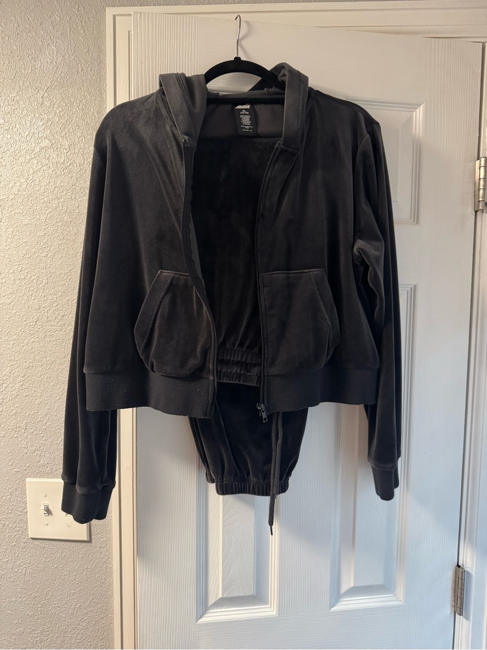 Avia Black Velour 2-piece Jogging Suit, Charcoal Gray